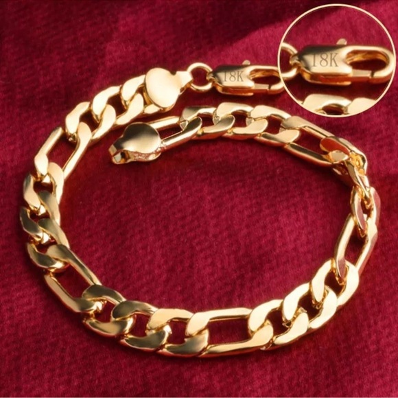 Other - 18K Gold 8MM Sideways Bracelet For Women Men Party Gifts Wedding Fashion Jewelry